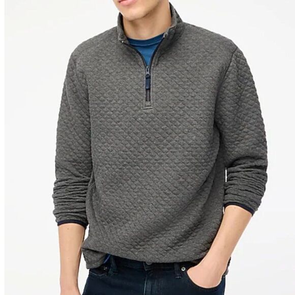 J. Crew Factory  bs847 Gray Quilted half-zip NWT size medium - Picture 1 of 8